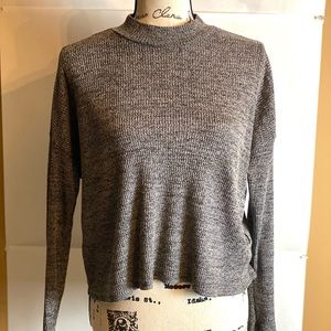 Grey Mock Neck Ribbed Sweater